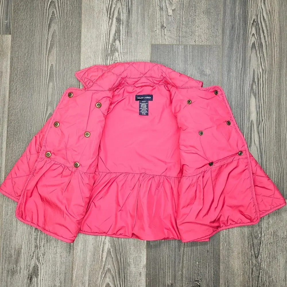 RALPH LAUREN QUILTED JACKET – GIRLS 4T – BRIGHT PINK – DOUBLE‑BREASTED